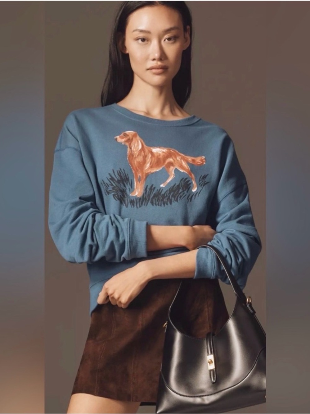 Maeve Blue Crewneck Sweatshirt with Rust Dog Graphic